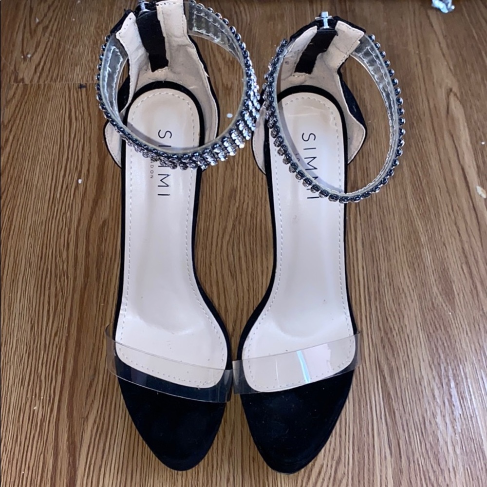 SIMMI BLACK SUEDE DIAMANTE CLEAR PLATFORM HEELS